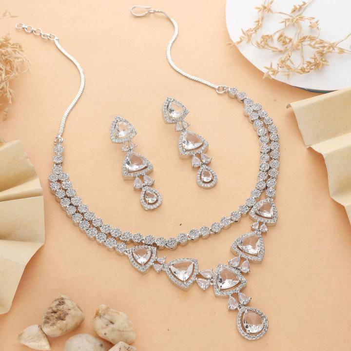 Anti tranish american diamond necklace set 962 Artificial jewelry manufacturers Kolkata
